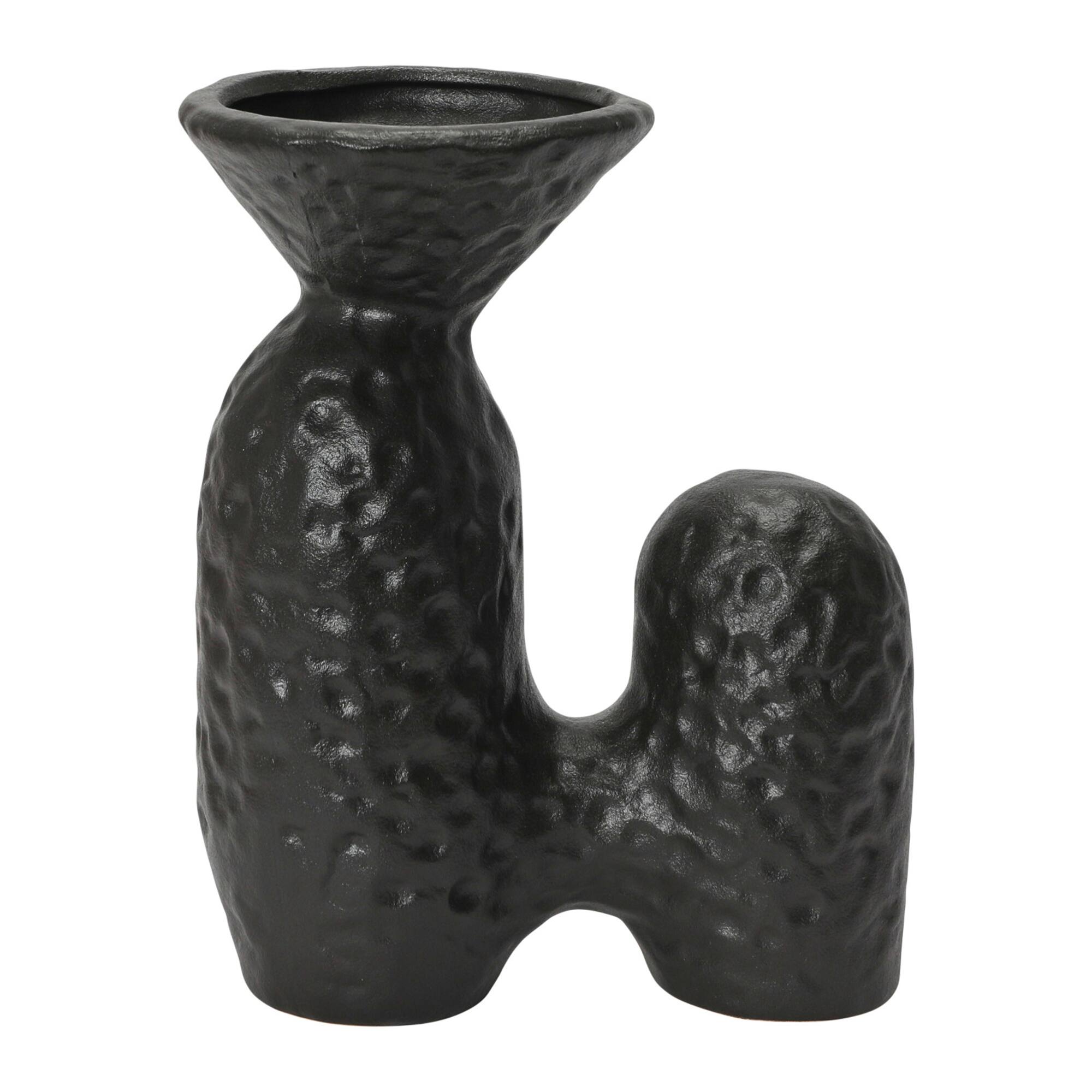 Hello Honey® 8" Matte Black Textured Stoneware Sculptural Vase